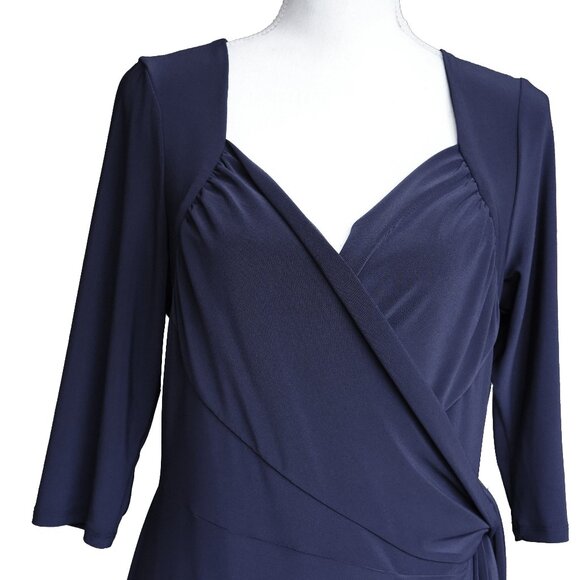 Kiyonna Blue Wrap Dress Navy Bridesmaid A Line Sweetheart Fit Flare Essential - Picture 4 of 11